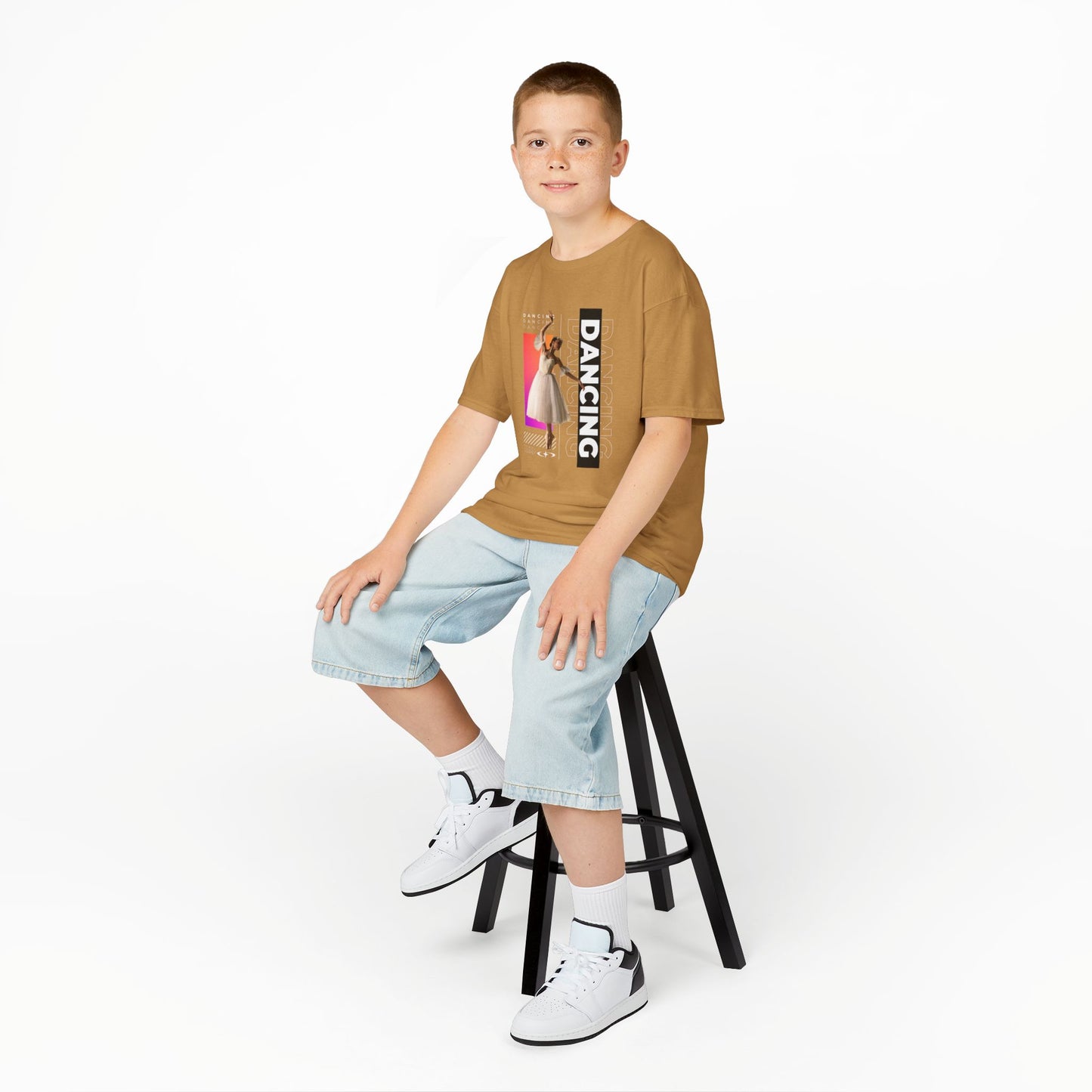 “Dancing” Youth Short Sleeve T-Shirt – Streetwear-Inspired Female Dancer Graphic – Trendy Kids Dance T-Shirt for Girls