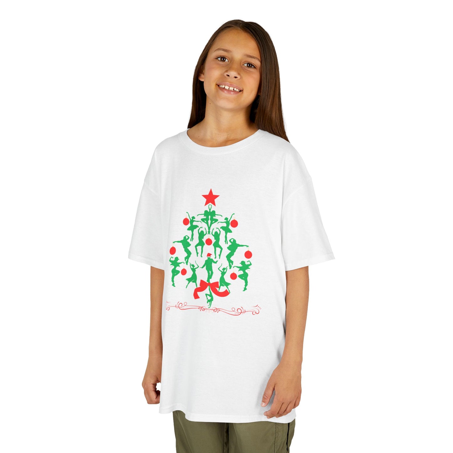 "Christmas Tree Dancer Silhouette" YOUTH TEE Short Sleeve – Festive Ballet & Dance Holiday Tee for Dancers, Teachers, and Studios