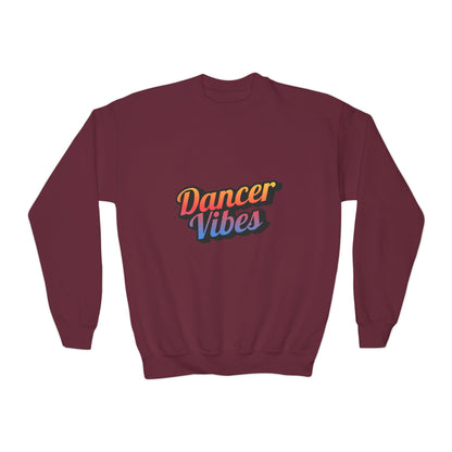 "Dancer Vibes" Youth Crewneck Sweatshirt – Colorful Text-Based Dance Graphic Pullover for Kids and Teens