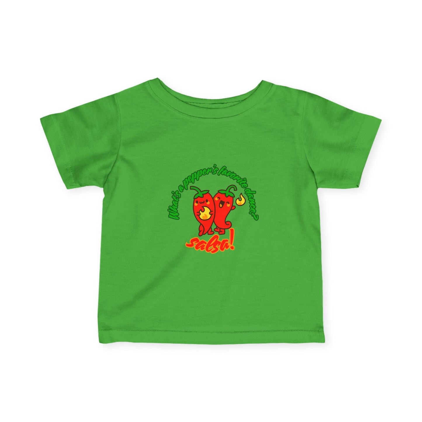 "What's a Pepper's Favorite Dance? Salsa!" Cute Dance-Themed Infant Fine Jersey Tee with Spicy Pepper Graphic – Funny Baby T-Shirt for Little Movers