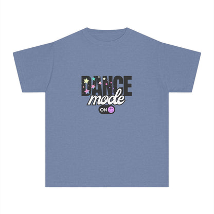 “Dance Mode On" Comfort Colors Youth Midweight  T-Shirt – Pastel Stars & Smiley Face Dance Graphic Tee for Kids