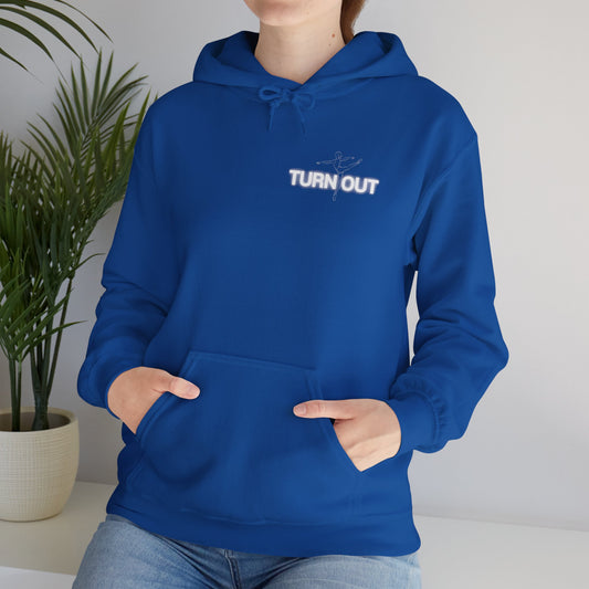 "Turn Out" Ballet Hoodie – Unisex Heavy Blend™ Hooded Sweatshirt with Front & Back Ballerina Graphics for Dancers