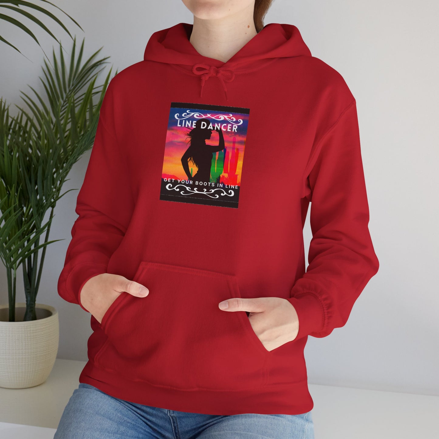 "Line Dancer, Get Your Boots in Line" Western-Inspired Graphic – Unisex Heavy Blend™ Hooded Sweatshirt
