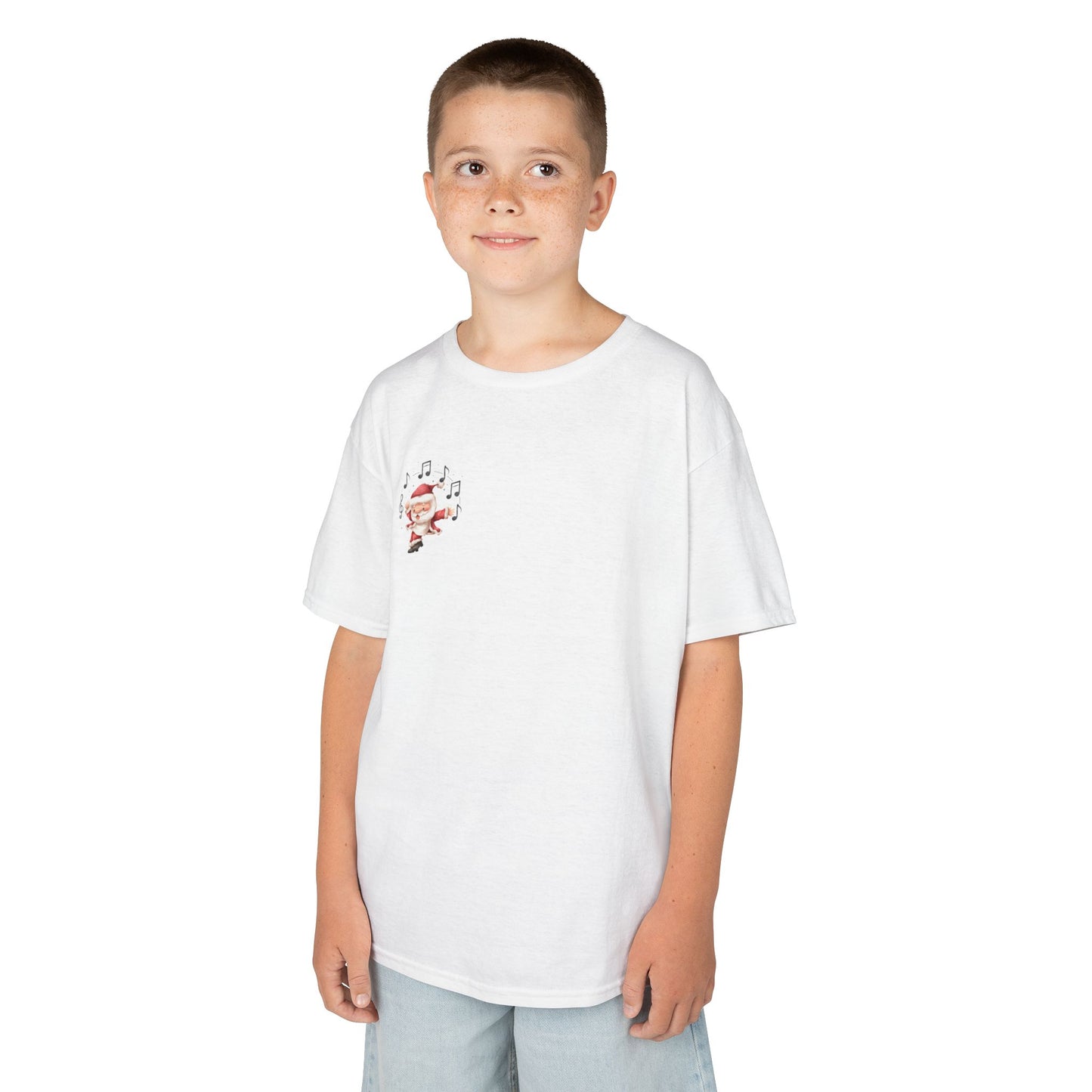“5-eee and a 6-eee and a Ho, Ho, Ho” YOUTH Short Sleeve Tee with Playful Dancing Santa Front & Back – Festive Christmas Dance Tee for Dancers & Studios