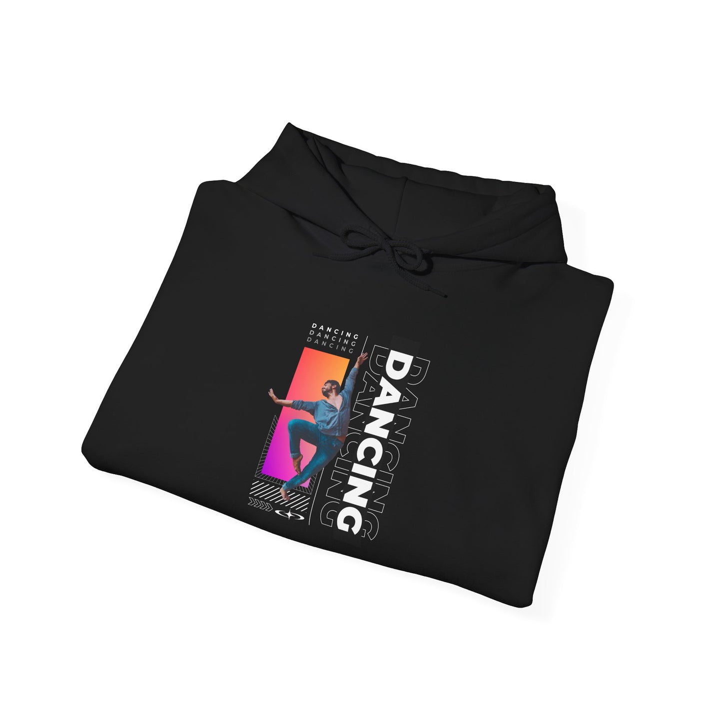 “Dancing” Text with Streetwear-Style Male Dancer Graphic – Unisex Heavy Blend™ Hooded Sweatshirt – Cozy Dance Hoodie for Performers & Dance Enthusiasts