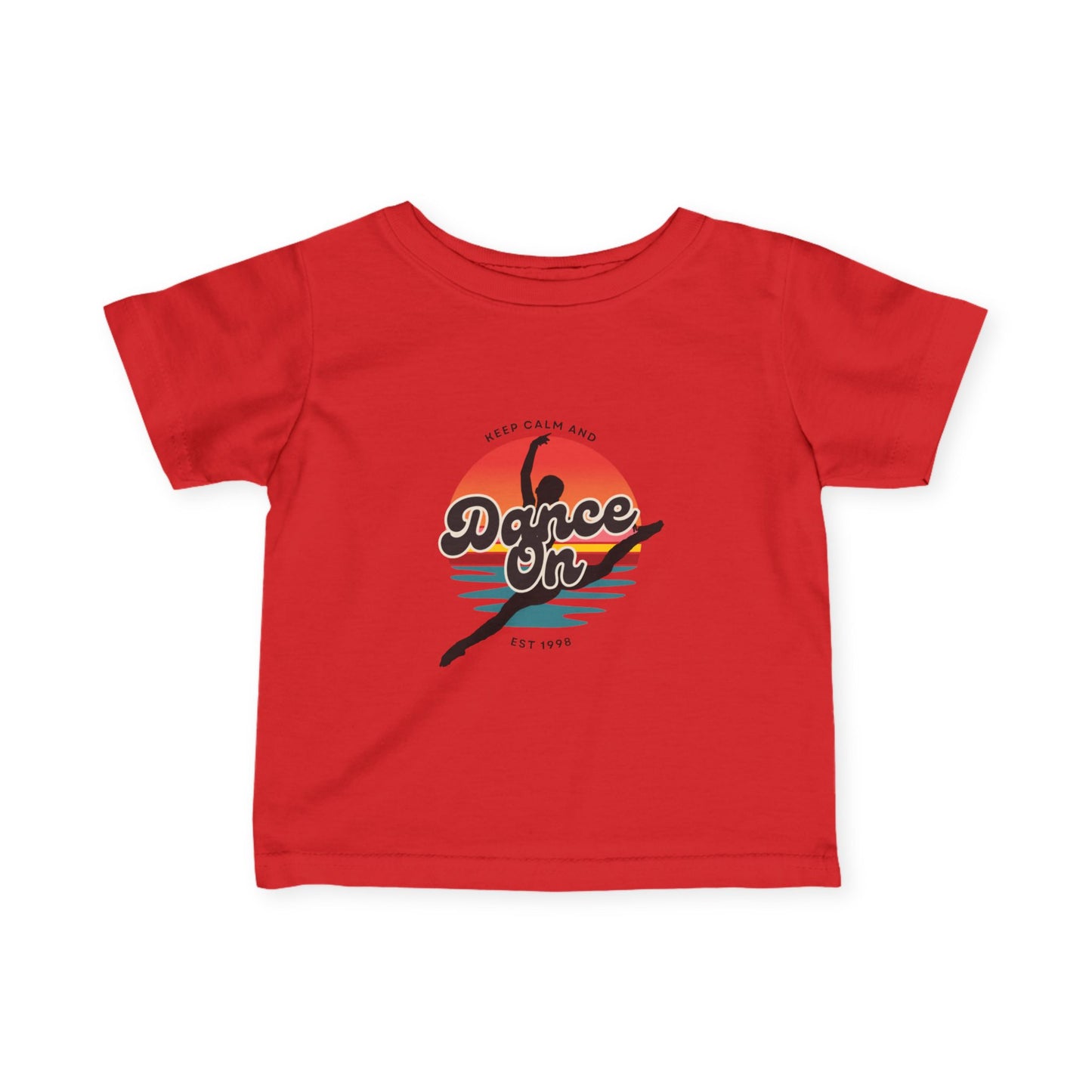 "Keep Calm and Dance On" Retro Dance Graphic Infant Fine Jersey Tee – Cute Baby Dance T-Shirt for Future Tiny Dancers
