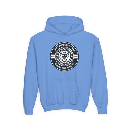 "Jeté Competition Team - Always Keep Dancing" Youth Hooded Sweatshirt – Bold Collegiate Emblem Dance Graphic Hoodie for Kids and Teens