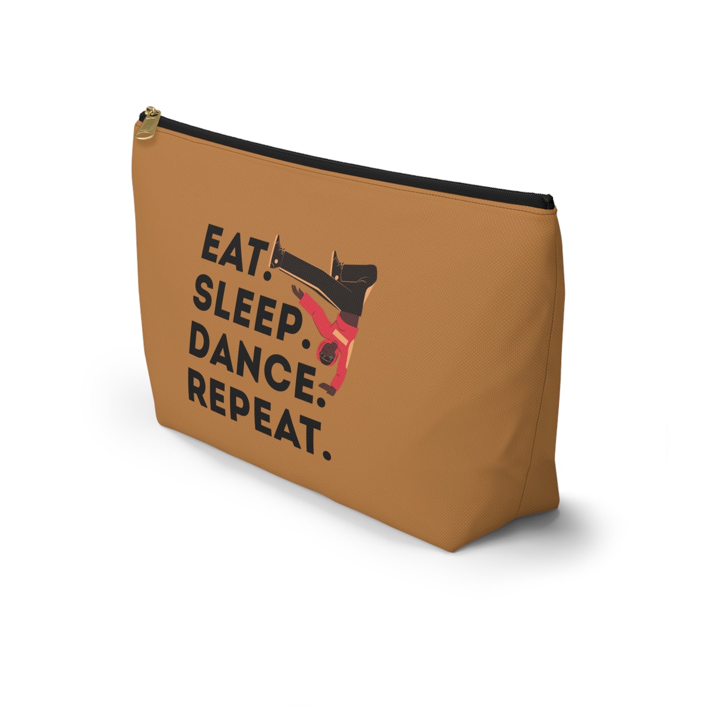 “Eat Sleep Dance Repeat” Makeup Bag – Bold B-Boy Dancer Graphic – Hip Hop Dance-Themed Zipper Pouch for Cosmetics, Accessories & Travel Essentials