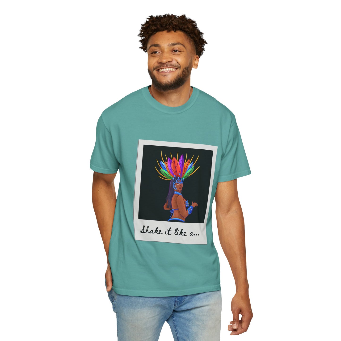 "Shake It Like a Samba Star" Unisex Garment-Dyed Dance T-Shirt – Bold Carnival-Inspired Graphic Tee for Dancers