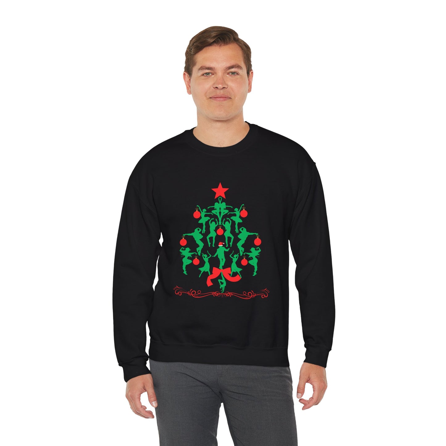 "Christmas Tree Dancer Silhouette" ADULT SWEATSHIRT Unisex Heavy Blend Crewneck – Festive Ballet & Dance Holiday Sweatshirt for Dancers, Teachers, and Studios