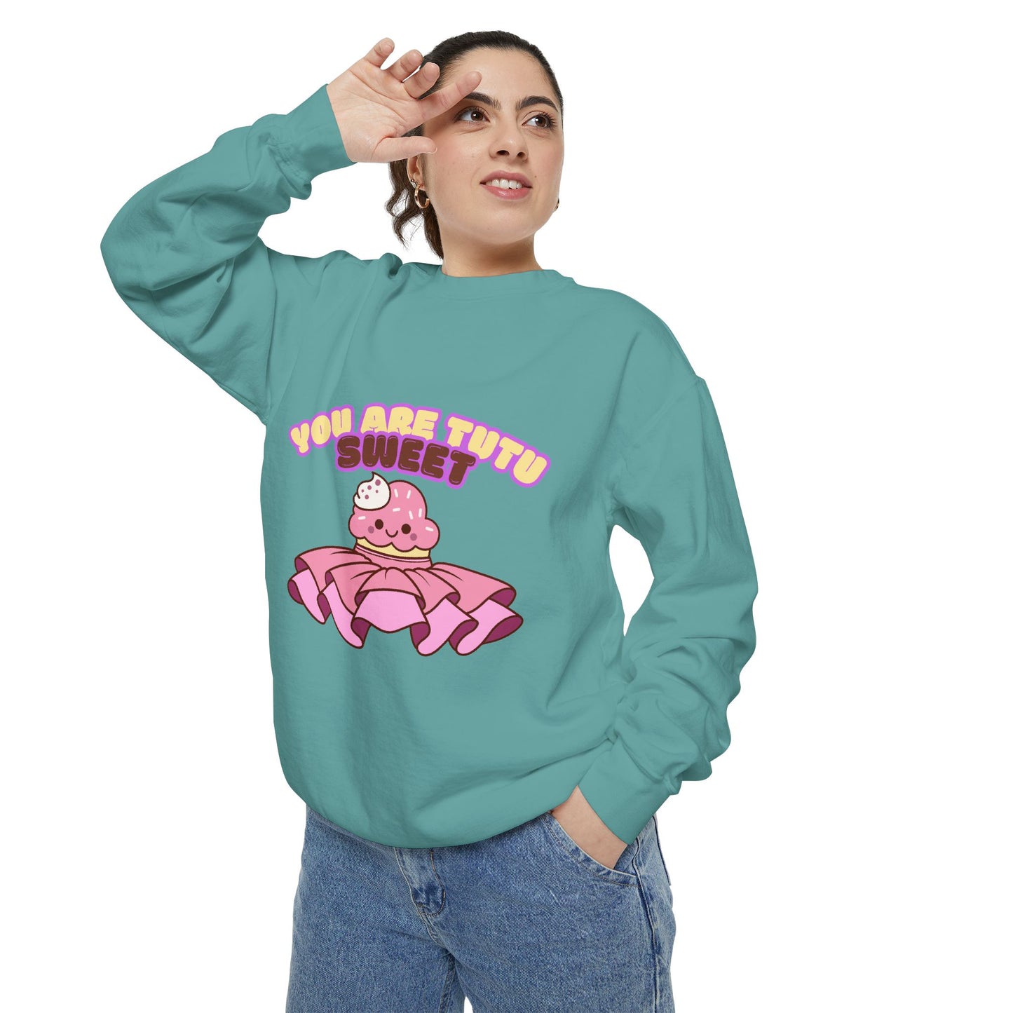 "You Are Tutu Sweet" Unisex Lightweight Crewneck Sweatshirt – Kawaii Cupcake in a Tutu Graphic Pullover for Ballet & Dance Lovers