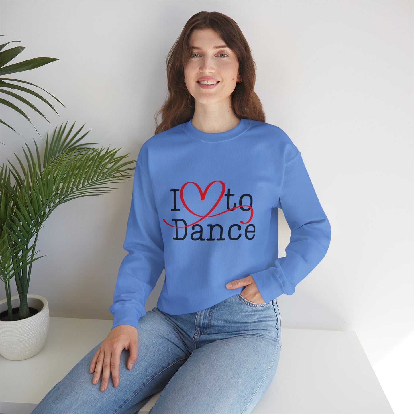 "I Love to Dance" Unisex Crewneck Sweatshirt – Dance Lover Gift with Hand-Drawn Heart Graphic