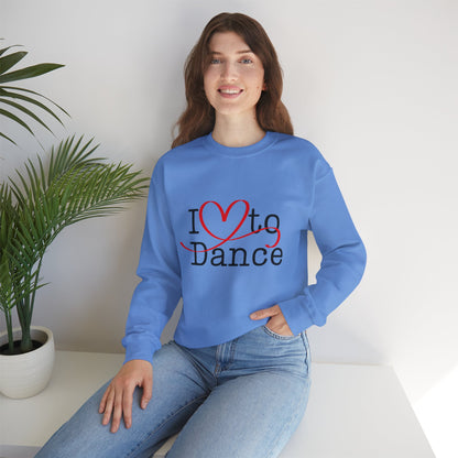 "I Love to Dance" Unisex Crewneck Sweatshirt – Dance Lover Gift with Hand-Drawn Heart Graphic