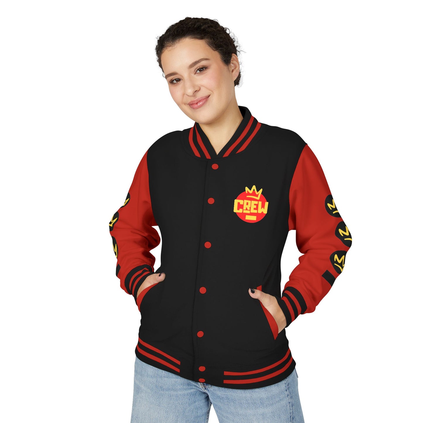 Full Out Premium Collection Letterman Jacket – Unisex Heavyweight Varsity Jacket with "Full Out" Back Graphic and "Crew" Front Design