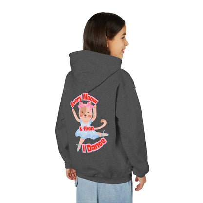 “Every Meow & Then I Dance” Adorable Dancing Cat Graphic | Cute Cat Dance Hoodie for Kids & Young Ballet Enthusiasts - Unisex Youth Hoodie