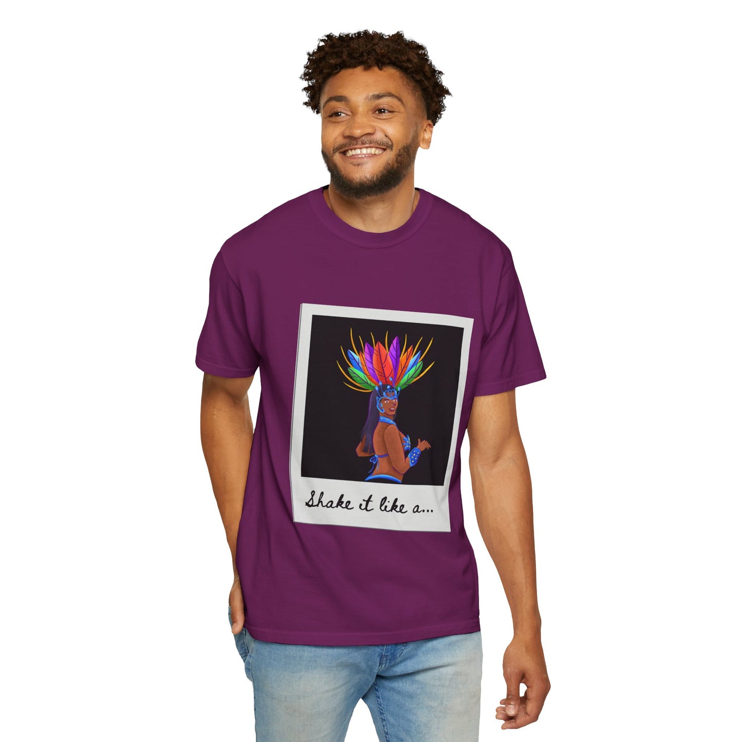 "Shake It Like a Samba Star" Unisex Garment-Dyed Dance T-Shirt – Bold Carnival-Inspired Graphic Tee for Dancers