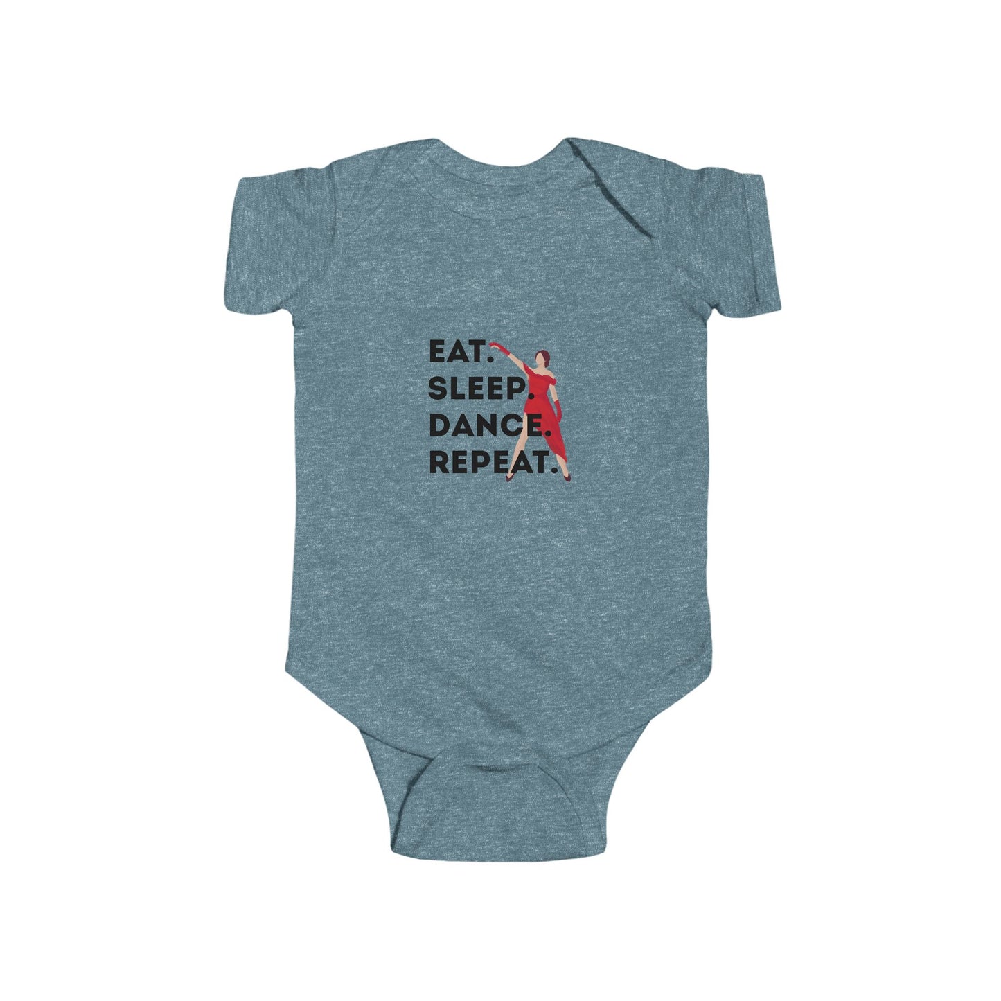 "Eat Sleep Dance Repeat" Infant Short Sleeve Bodysuit – Bold Dancer Graphic Baby Outfit for Dance-Loving Families