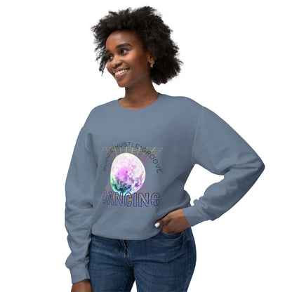 "Boogie, Hustle, Groove - Dancing" Streetwear Dance Graphic – Unisex Lightweight Crewneck Sweatshirt