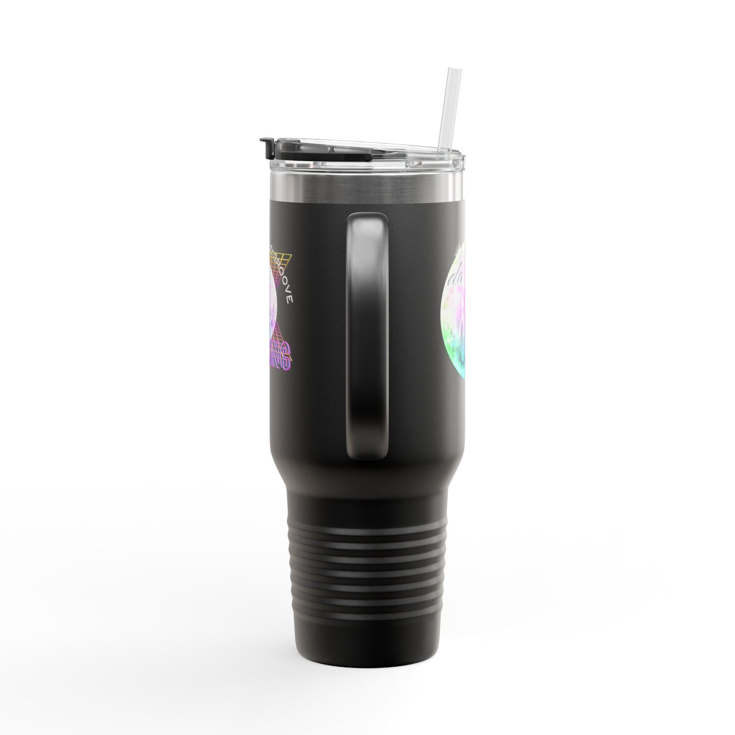 "Boogie, Hustle, Groove - Dancing" 40oz Insulated Travel Mug – Disco Dance Theme Stainless Steel Tumbler with Lid & Straw | Jeté Dance Shop