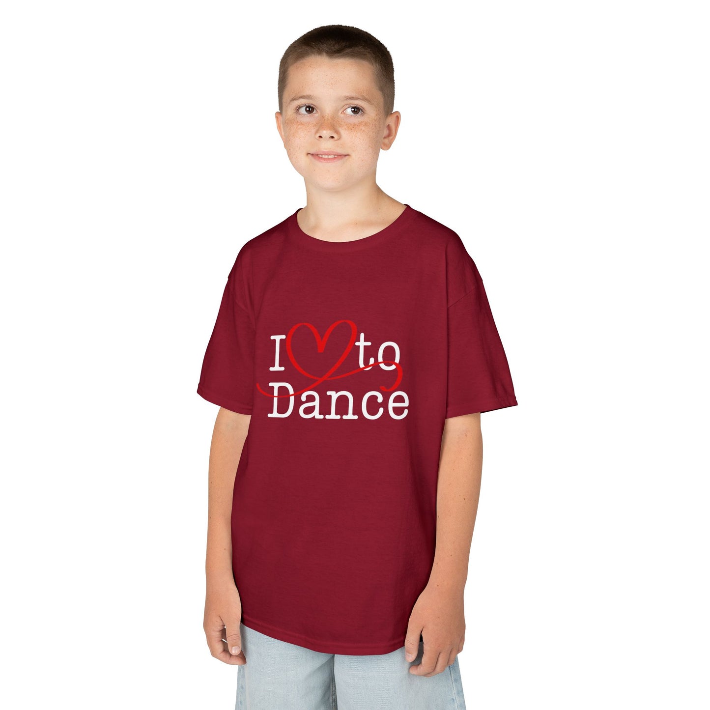 "I Love to Dance" Youth Short Sleeve Tee – Hand-Drawn Heart Graphic Dance Lover T-Shirt
