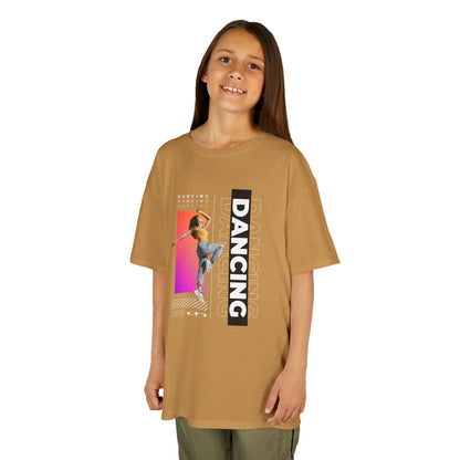 "Dancing" Youth Short Sleeve T-Shirt – Streetwear-Inspired Design with Female Dancer Graphic – Trendy Dance Apparel for Kids