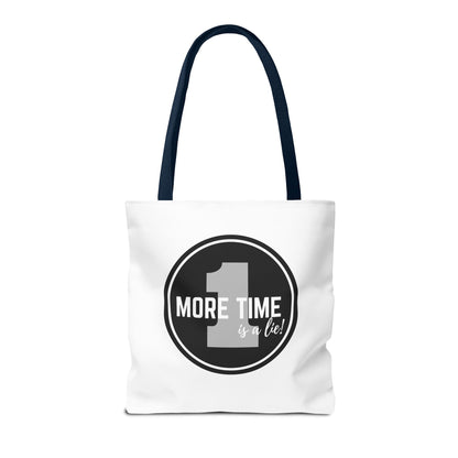 "One More Time is a Lie" Dance Tote Bag – Bold Emblem Graphic Canvas Bag for Dancers, Rehearsals & Everyday Use