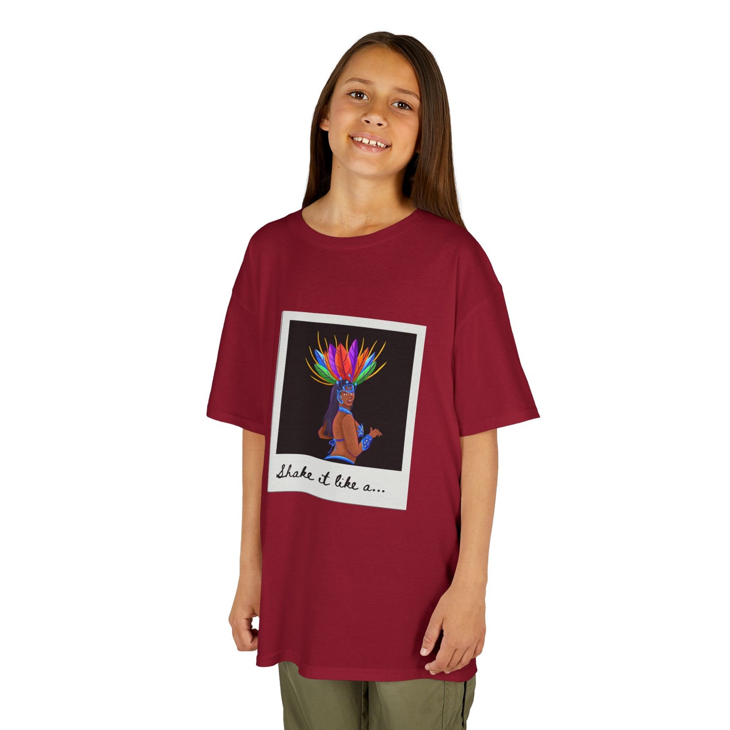 "Shake It Like a..." Youth Short Sleeve Tee – Carnival-Inspired Samba Dancer Graphic Dance Shirt for Kids