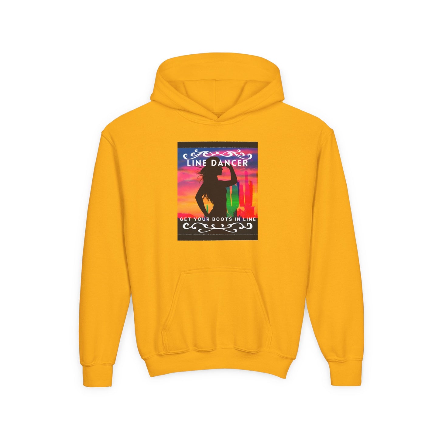 "Line Dancer" Youth Hoodie – Western Country Dance Graphic – 'Get Your Boots in Line' Unisex Pullover for Kids