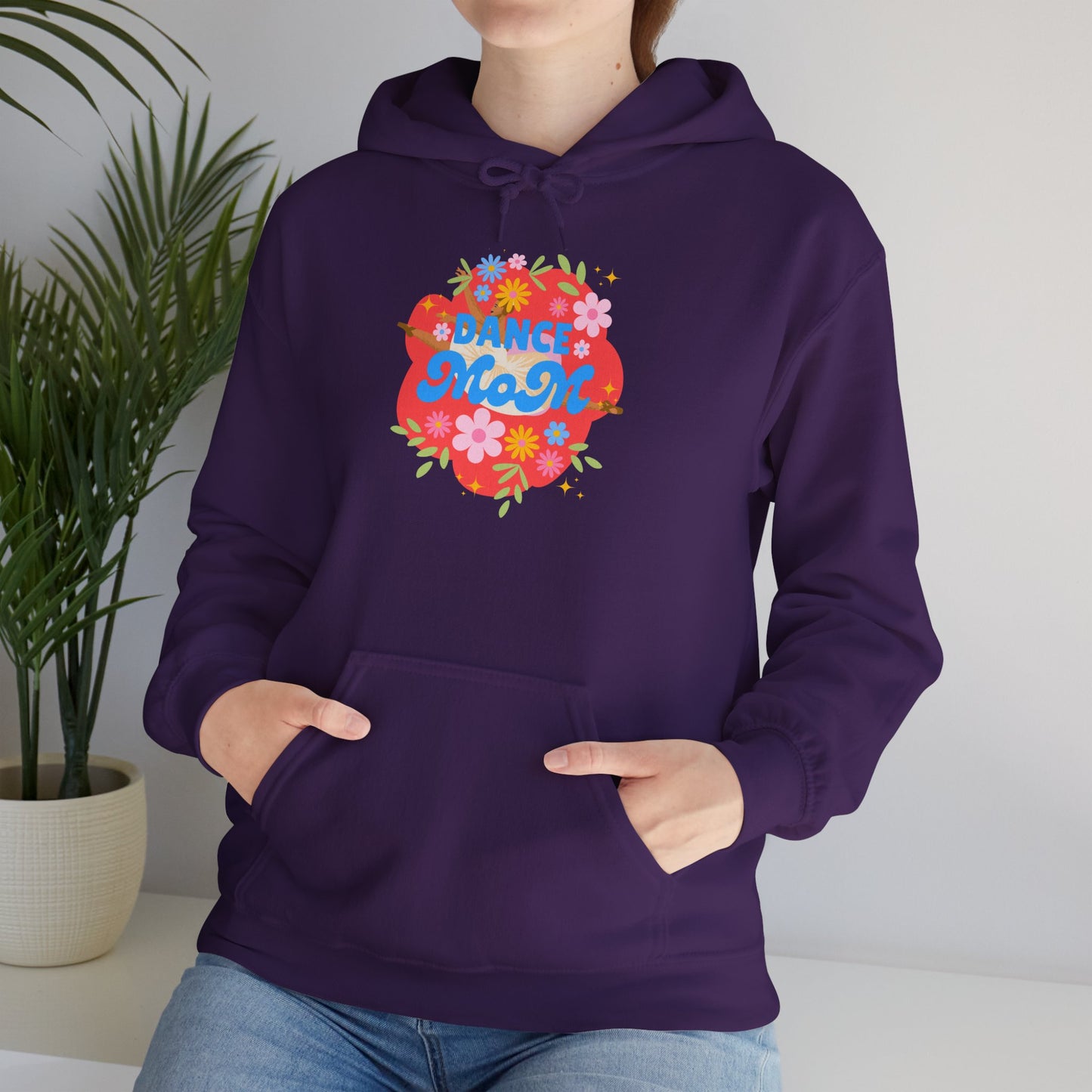 "Dance Mom" Superhero Hoodie – Floral Front Graphic & Fun Back Design | Unisex Hooded Sweatshirt for Proud Dance Parents
