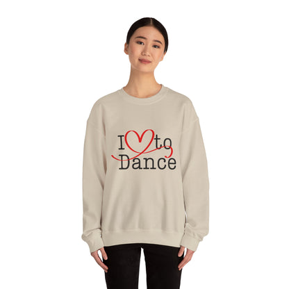 "I Love to Dance" Unisex Crewneck Sweatshirt – Dance Lover Gift with Hand-Drawn Heart Graphic