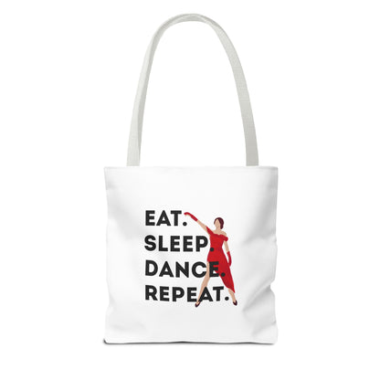 "Eat Sleep Dance Repeat" Canvas Tote Bag – Bold Dancer Graphic Dance Bag for Studio, School & Everyday Use