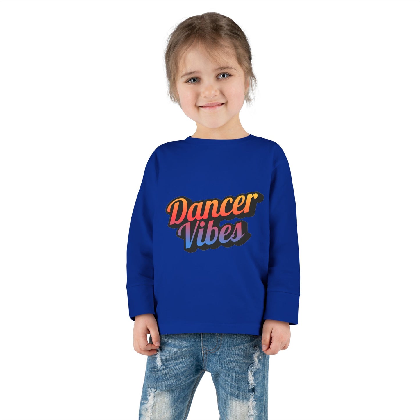 "Dancer Vibes" Toddler Dance T-Shirt – Colorful Text Graphic Long Sleeve Tee for Kids