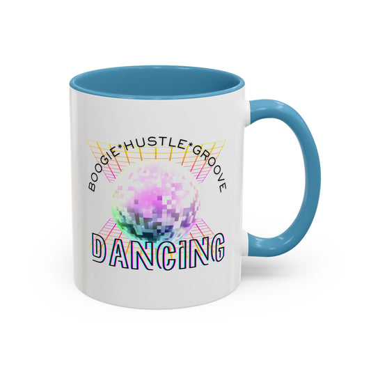 "Boogie, Hustle, Groove - Dancing" Disco Accent Coffee Mug – Fun Retro Dance Gift for Coffee Lovers