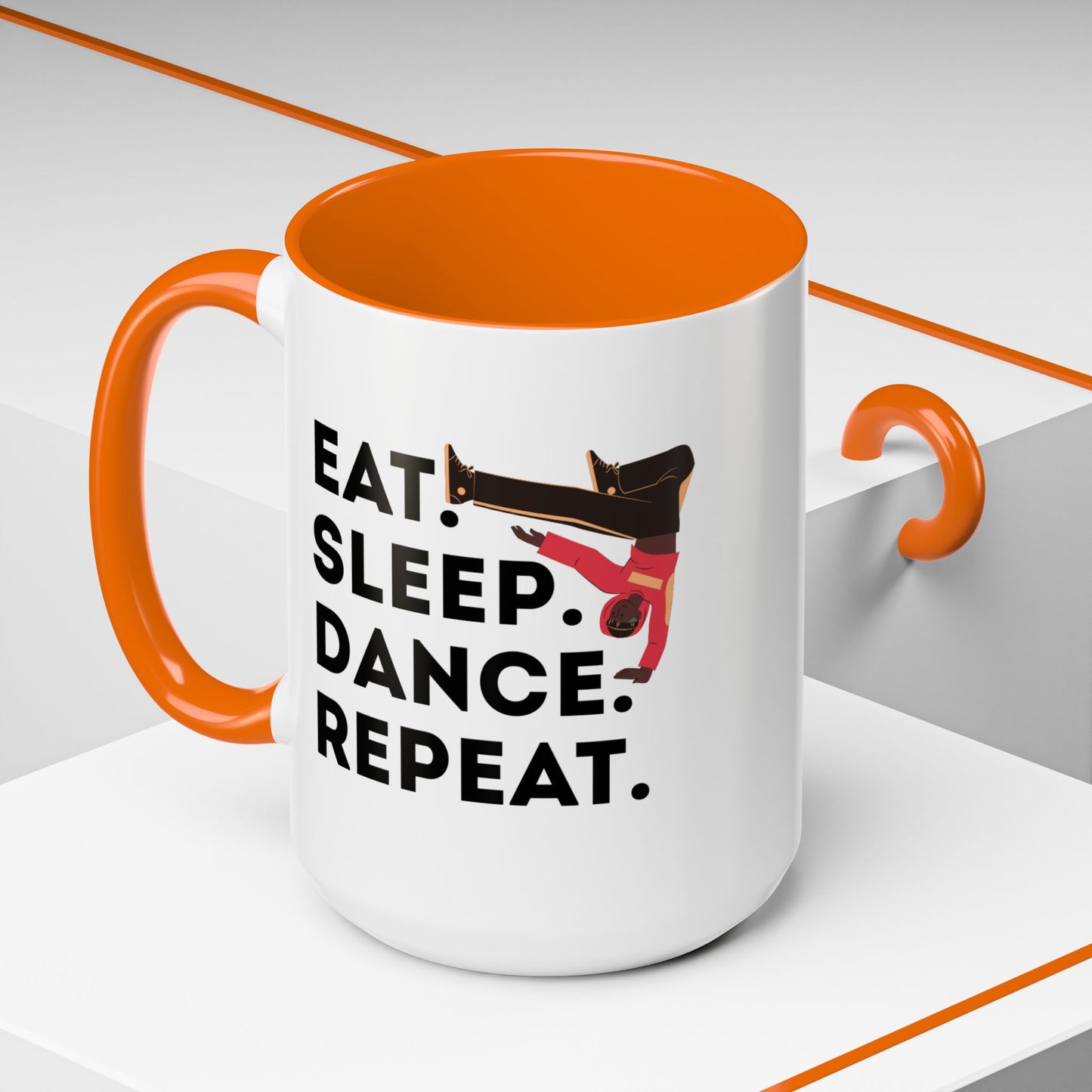 "Eat Sleep Dance Repeat" Accent Coffee Mug – Bold B-Boy Graphic Ceramic Mug for Hip Hop Dancers