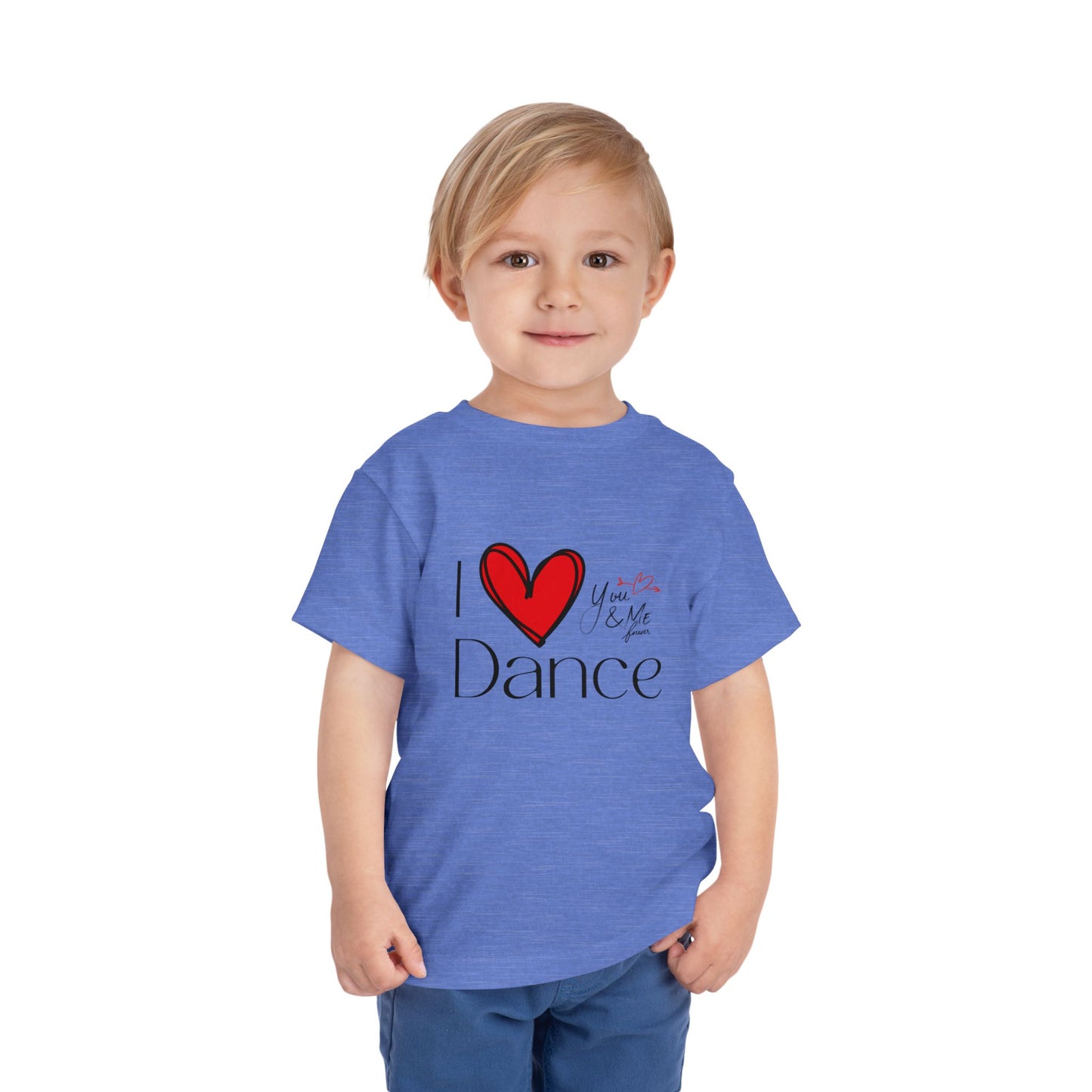 "I Love Dance" Toddler Short Sleeve Tee – Hand-Drawn Heart & Note Graphic Dance Lover T-Shirt