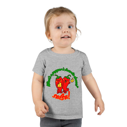 "What Is a Pepper's Favorite Dance? Salsa!" Toddler Dance T-Shirt – Cute Pepper Pun Graphic Short Sleeve Tee for Kids