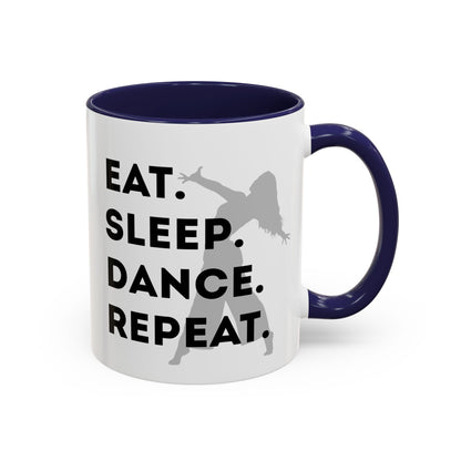 "Eat Sleep Dance Repeat" Accent Coffee Mug – Gray Dancer Graphic Ceramic Mug for Dance Lovers