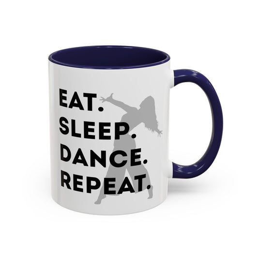 "Eat Sleep Dance Repeat" Accent Coffee Mug – Gray Dancer Graphic Ceramic Mug for Dance Lovers
