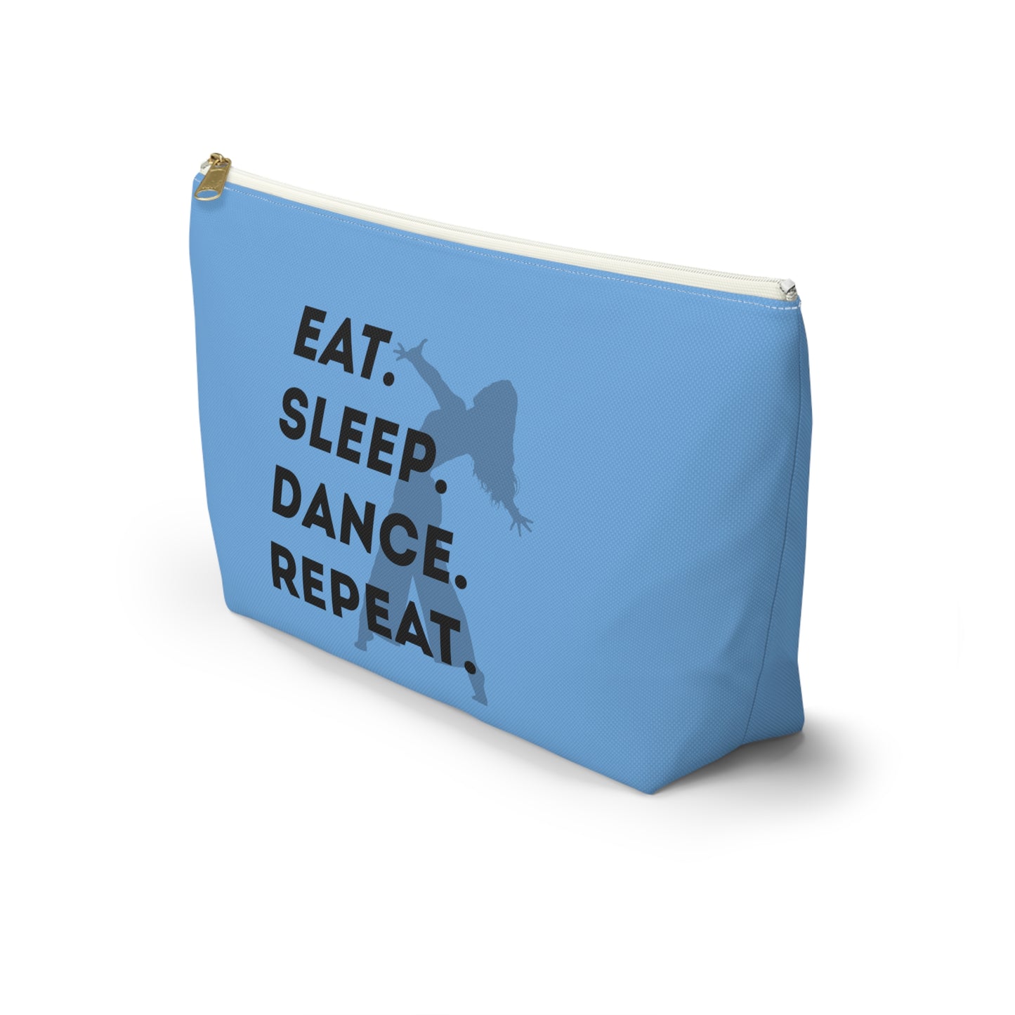 “Eat Sleep Dance Repeat” Makeup Bag – Bold Dancer Graphic – Dance-Themed Zipper Pouch for Cosmetics, Accessories & Travel Essentials