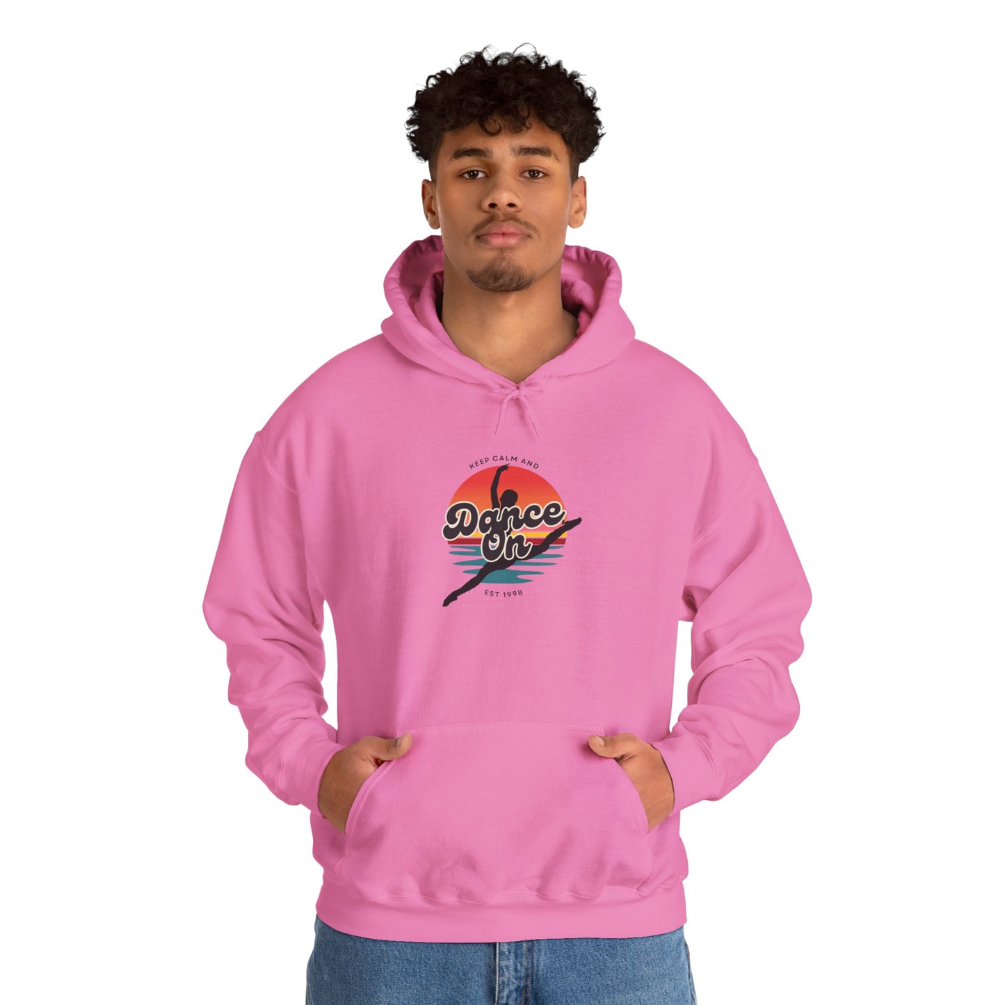 “Keep Calm and Dance On” Retro Hoodie – Unisex Dance-Inspired Hooded Sweatshirt for Dancers & Movement Lovers