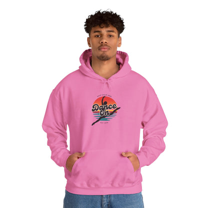 “Keep Calm and Dance On” Retro Hoodie – Unisex Dance-Inspired Hooded Sweatshirt for Dancers & Movement Lovers