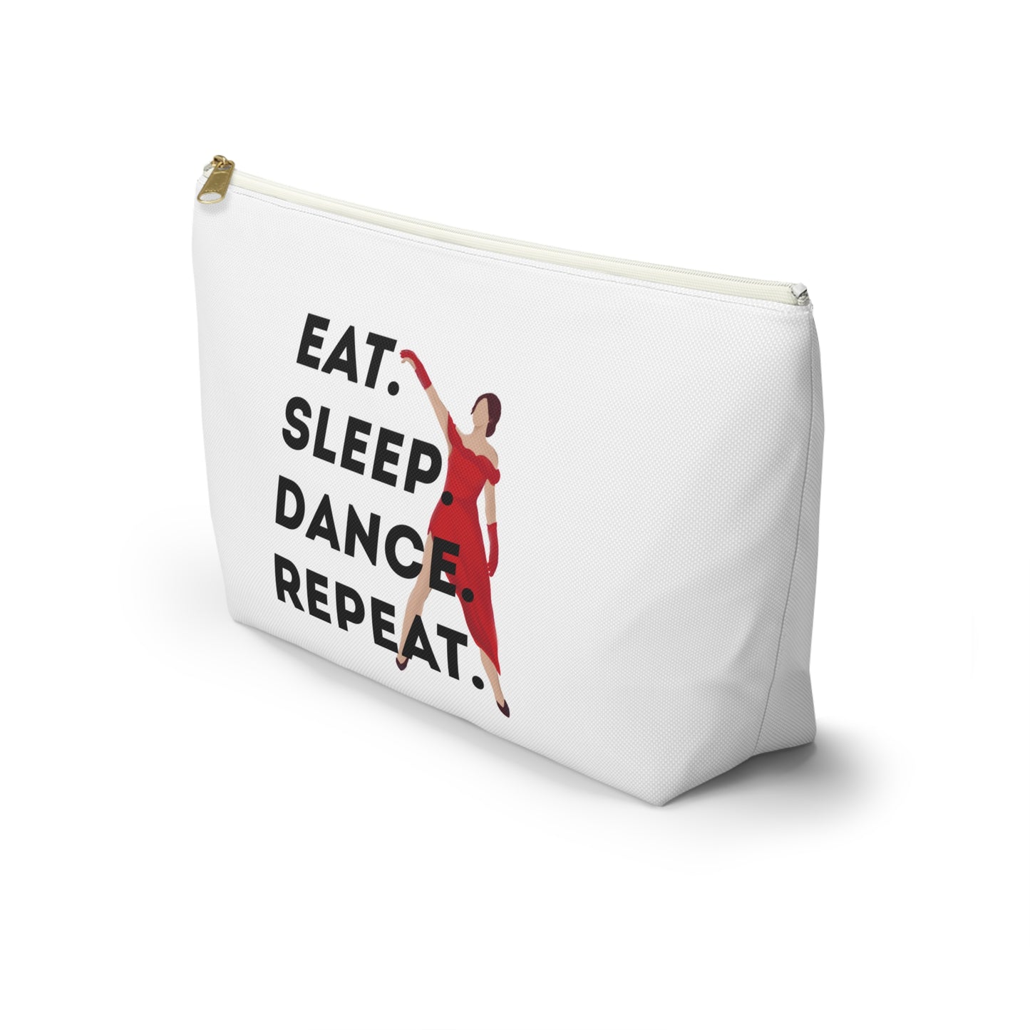 “Eat Sleep Dance Repeat” Makeup Bag – Bold Dancer Graphic – Dance-Themed Zipper Pouch for Cosmetics, Accessories & Travel Essentials