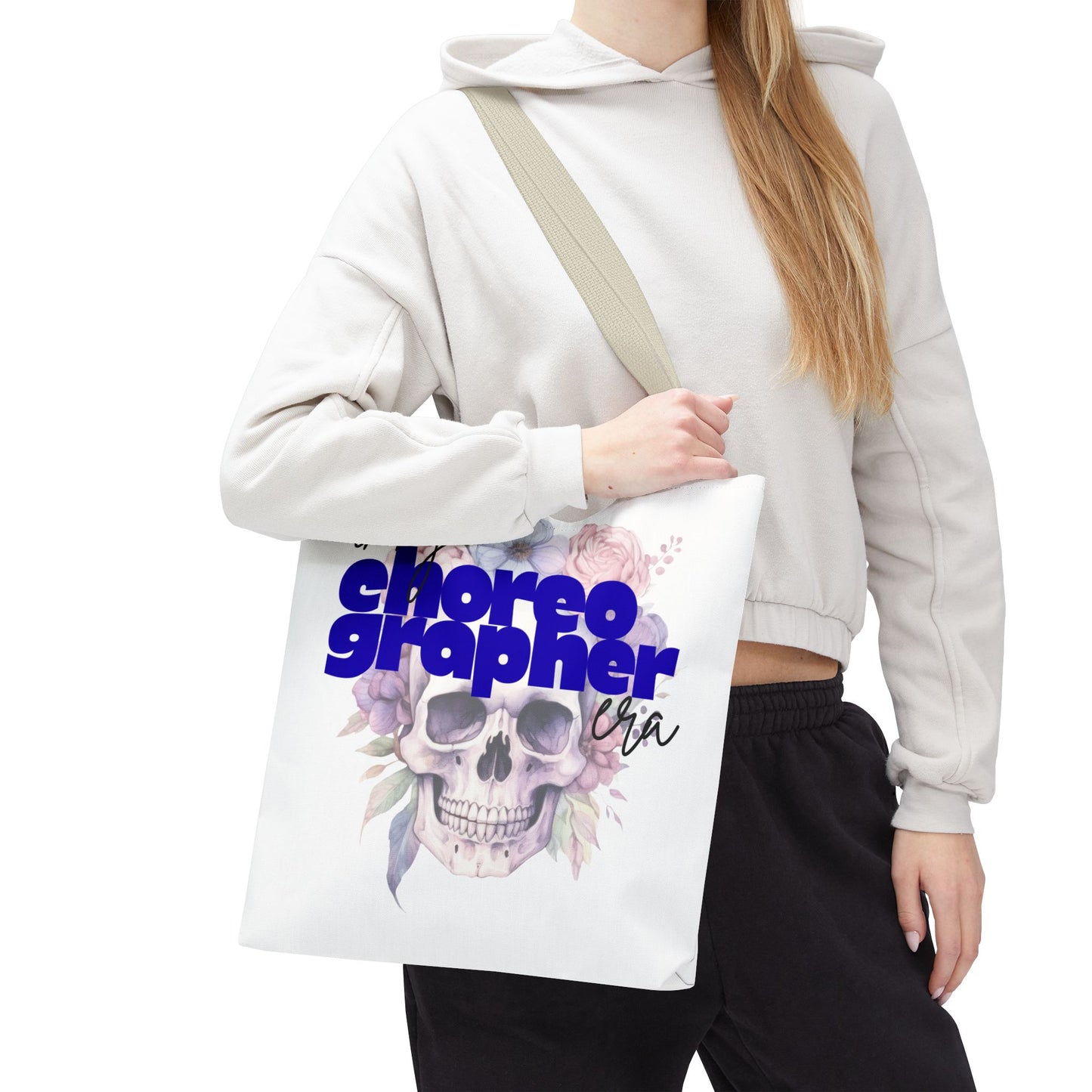 In My Choreographer Era Tote Bag with Colored Handles – Pastel Floral Skull Dance-Inspired Carryall