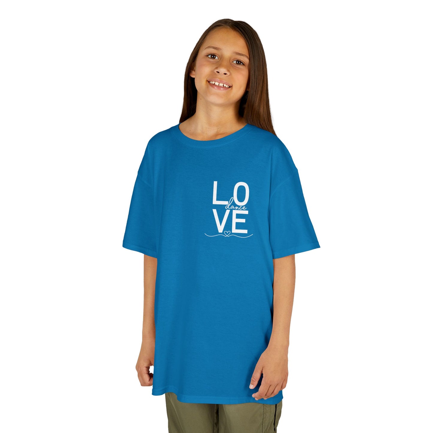 "LOVE Dance" Youth Short Sleeve Tee – Script Letter Graphic Dance Lover T-Shirt