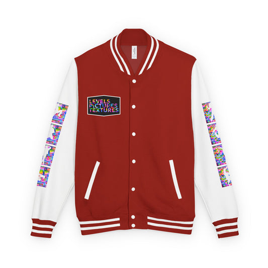 Levels Premium Collection Dance Letterman Jacket – Colorful Unisex Streetwear Varsity Jacket with "Levels Pictures Textures" Front and Dancer Silhouette Back Graphic