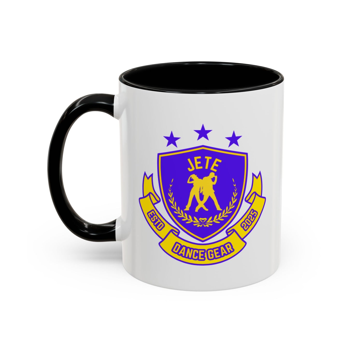 "Jeté Dance Gear Estd 2025" Accent Coffee Mug – Collegiate Style Ceramic Mug for Dancers and Studio Pride