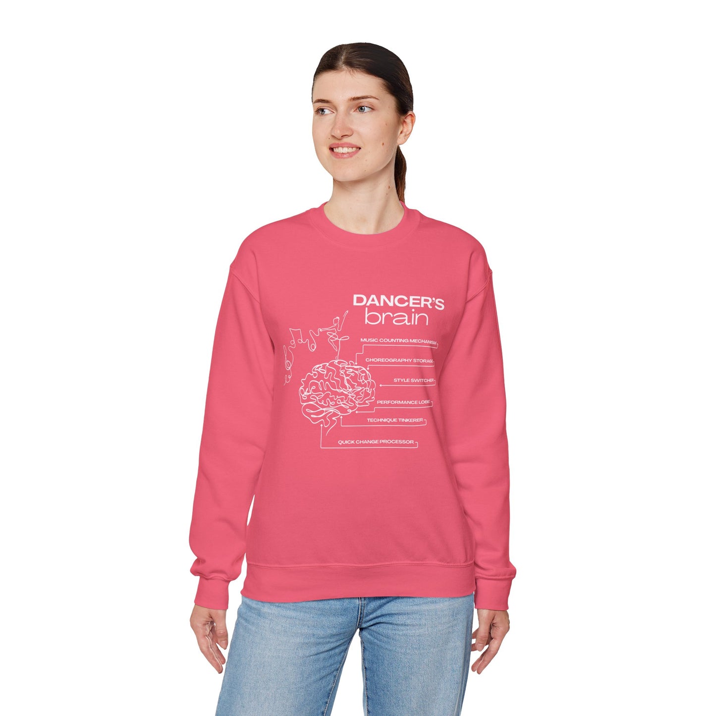 “Dancer’s Brain” Funny Dance Anatomy Sweatshirt – Unisex Heavy Blend Crewneck with Optional Name or Studio Personalization