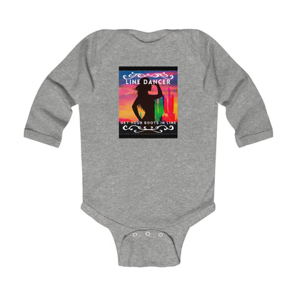 "Line Dancer, Get Your Boots in Line" Infant Long Sleeve Bodysuit – Western-Inspired Dance Graphic Baby Outfit for Country-Loving Families