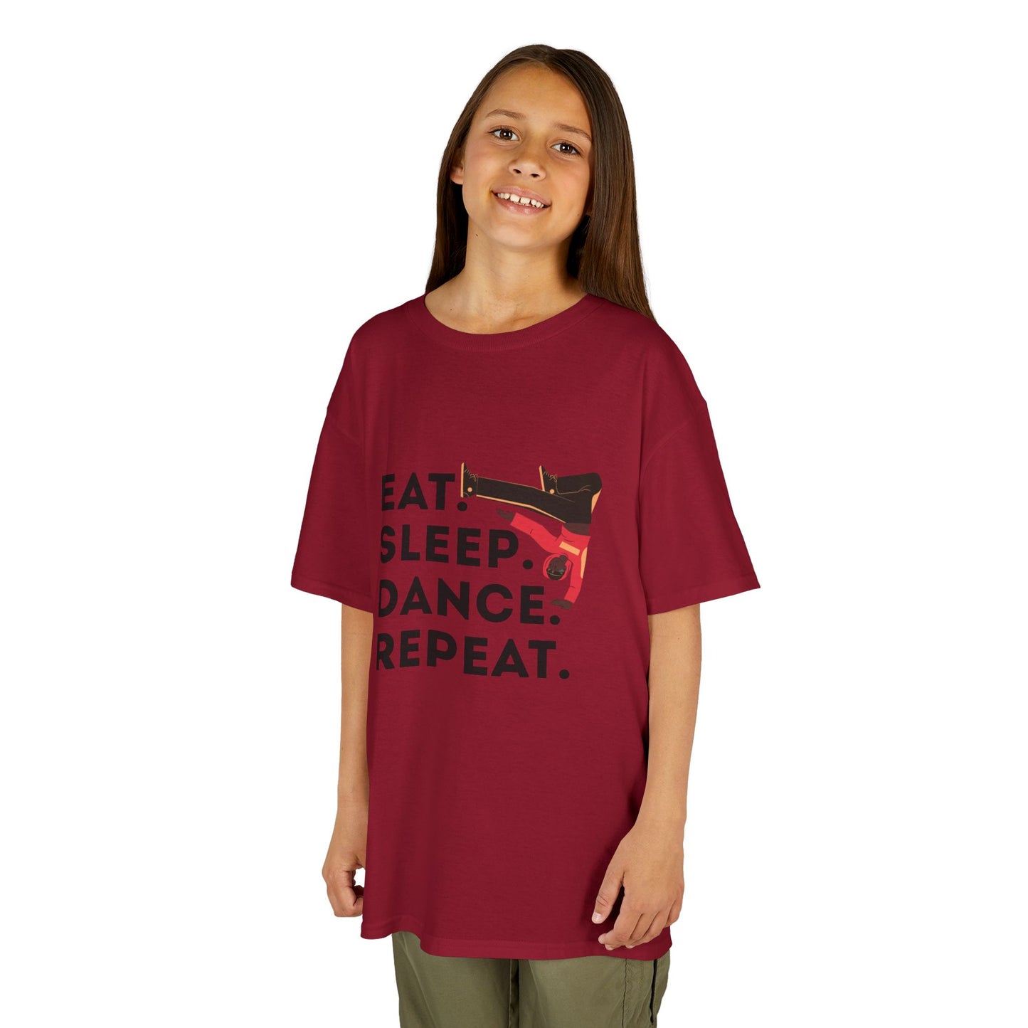 "Eat Sleep Dance Repeat" Youth Short Sleeve Tee – Bold B-Boy Graphic Hip-Hop Dance Shirt for Kids and Young Performers