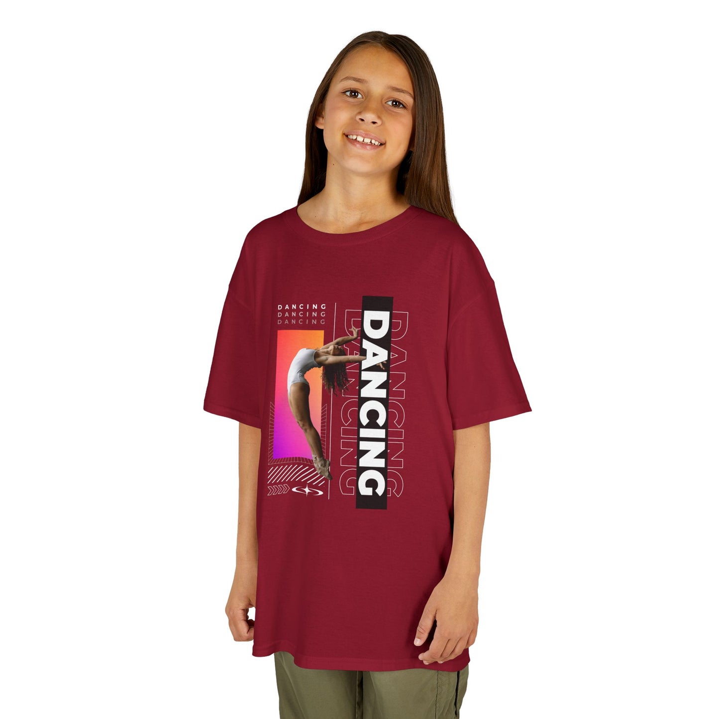 “Dancing” Youth Short Sleeve T-Shirt – Streetwear-Inspired Female Dancer Graphic – Stylish Kids Dance Apparel Tee